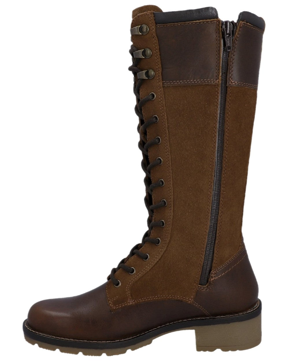 Brown Coloured Hunter Womens Skye Lace Waterproof Tall Boots on white background