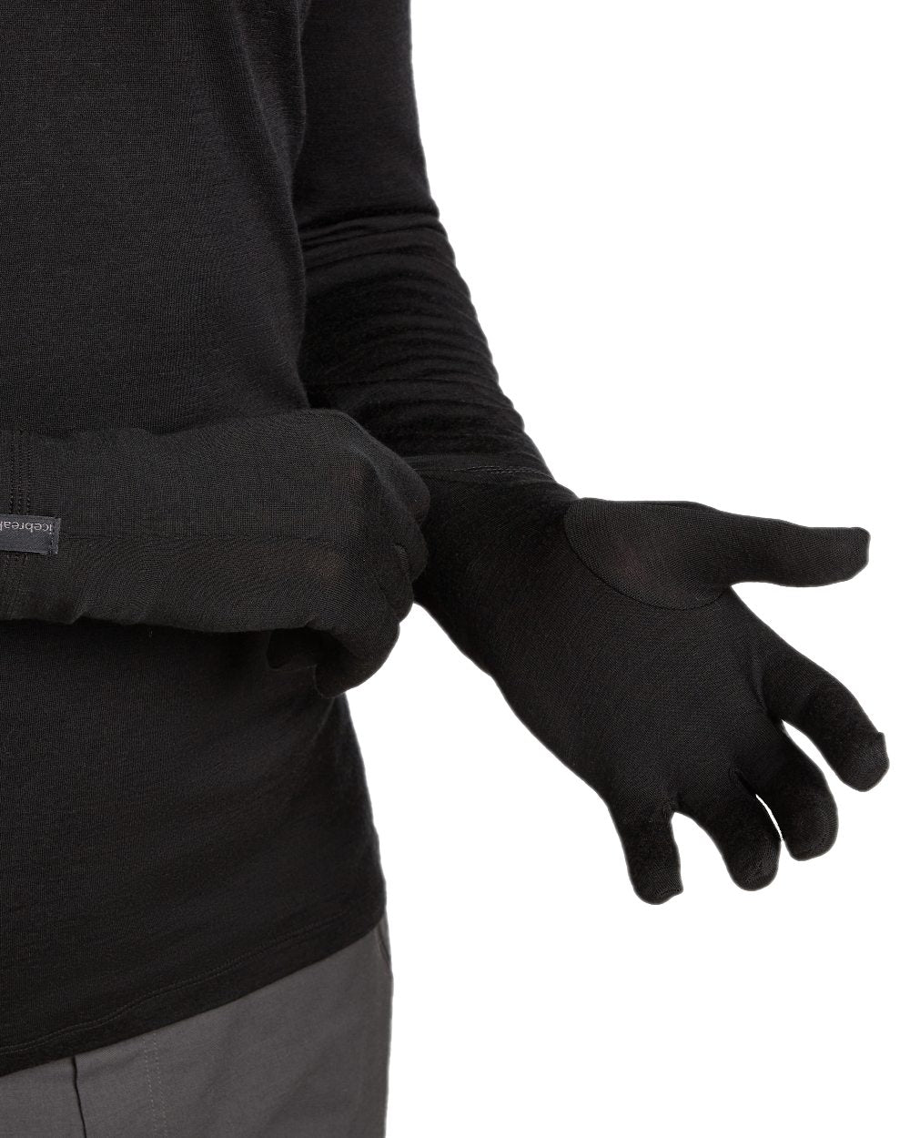Black Coloured Icebreaker 200 Oasis Glove Liners on white background