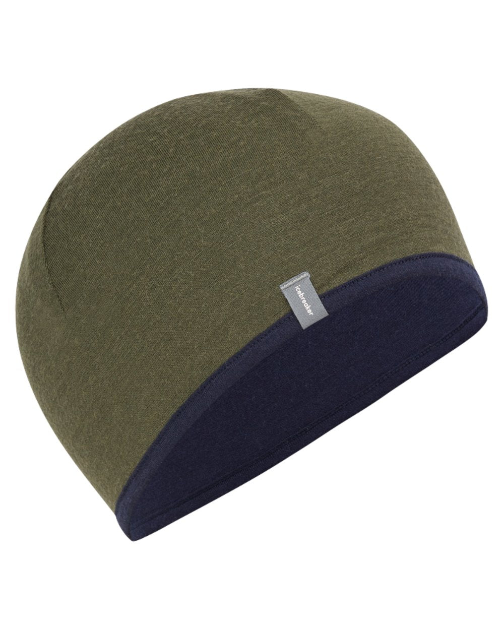 Dark loden midnight navy coloured Icebreaker 200 Oasis Reversible Beanie on white background