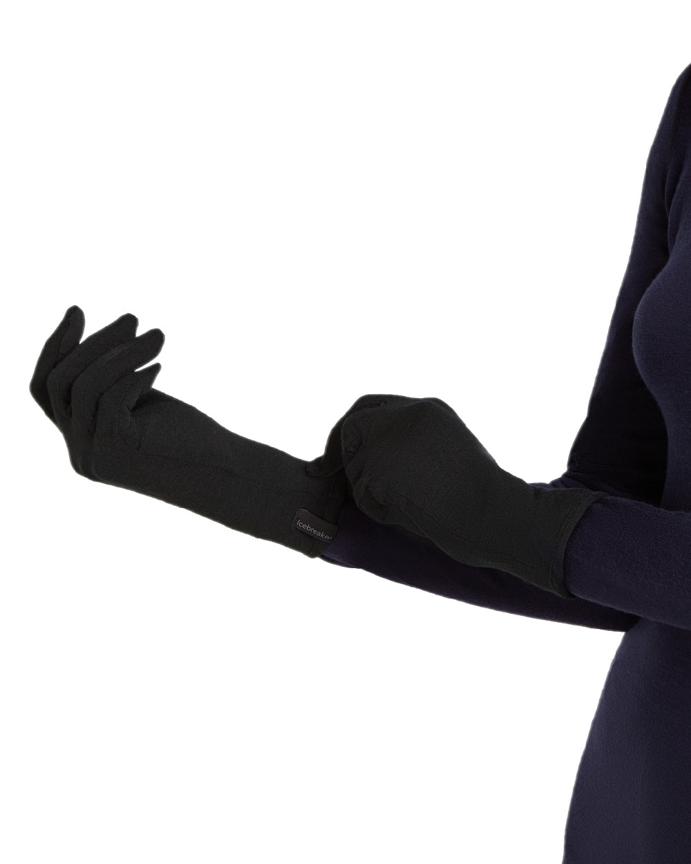 Black Coloured Icebreaker 260 Tech Glove Liners on white background