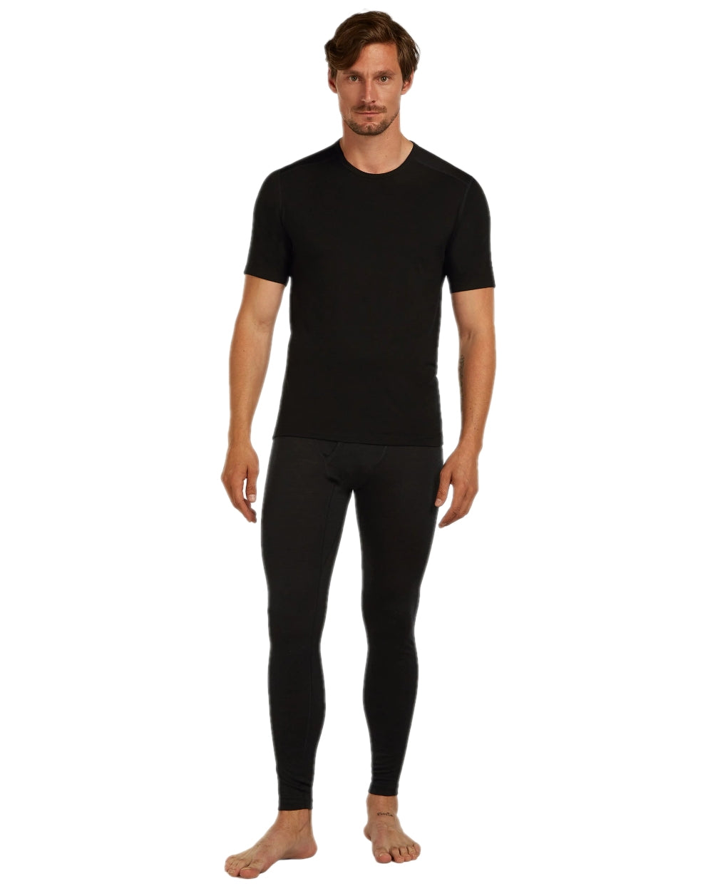 Black Coloured Icebreaker Mens Merino 200 Oasis Crew Short Sleeve Thermal Top on white background