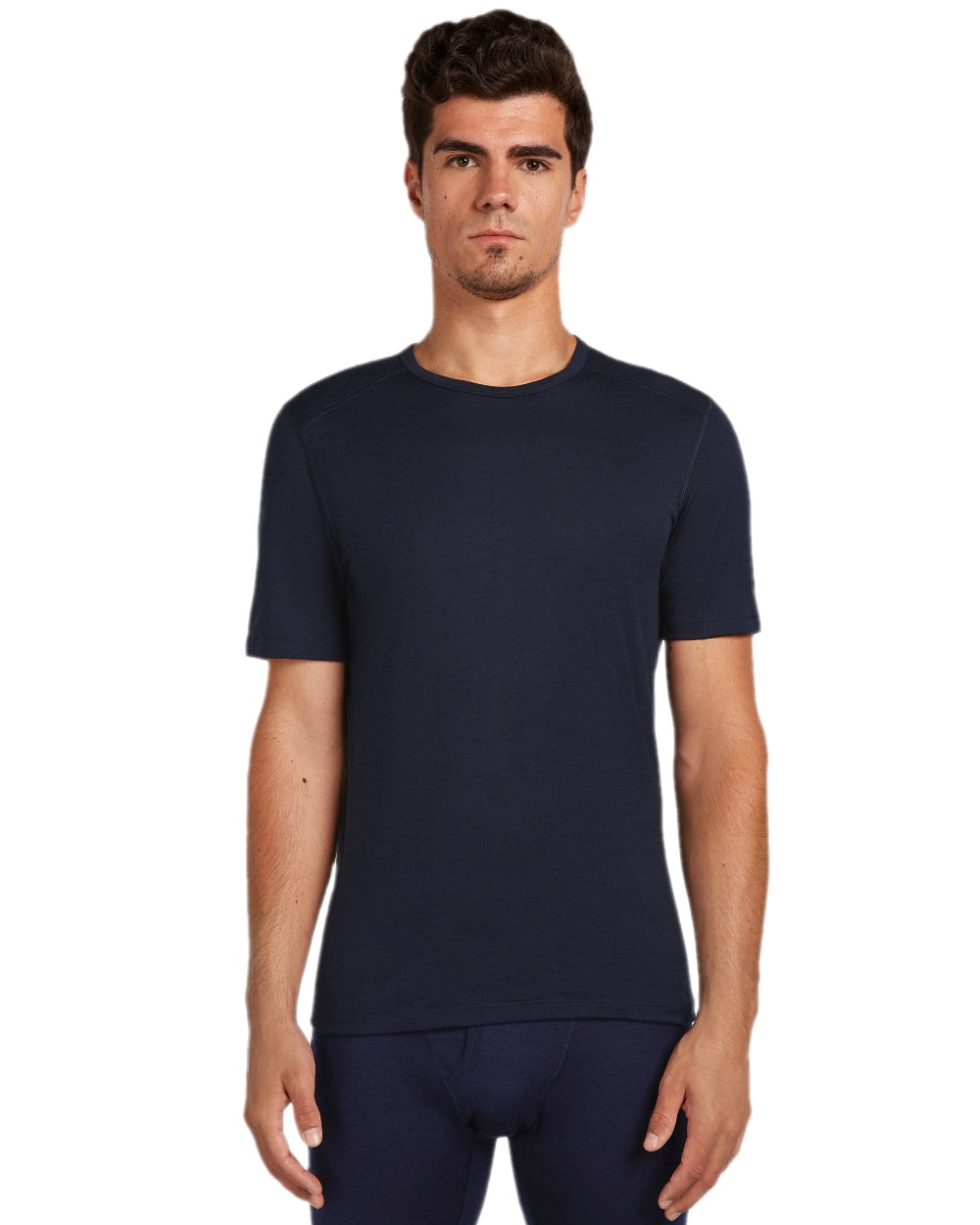 Midnight Navy Coloured Icebreaker Mens Merino 200 Oasis Crewe Short Sleeve Thermal Top on white background