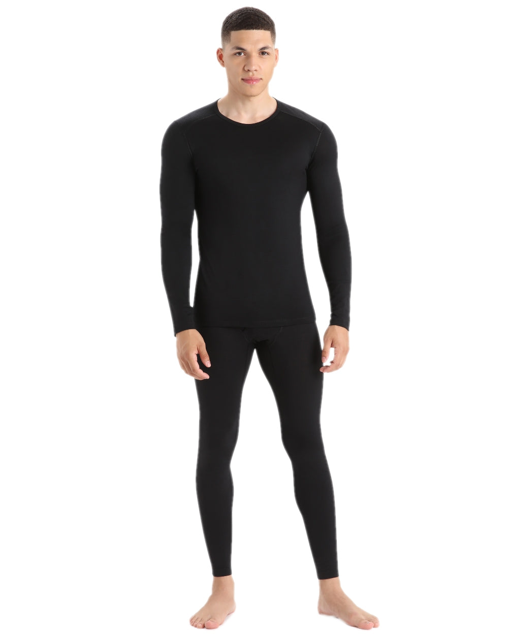 Black Coloured Icebreaker Mens Merino 200 Oasis Crewe Thermal Top on white background