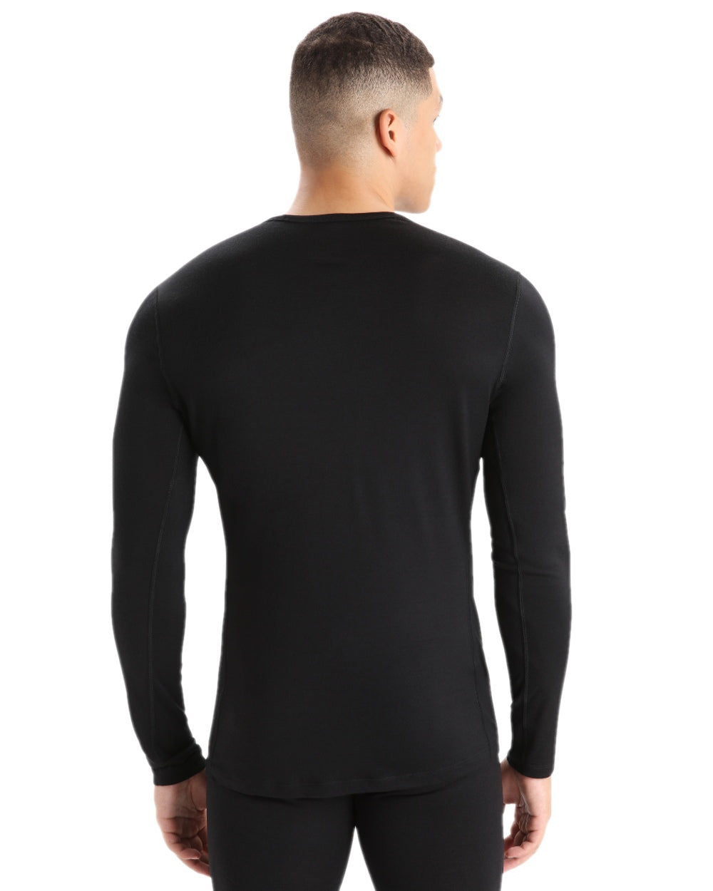 Black Coloured Icebreaker Mens Merino 200 Oasis Crewe Thermal Top on white background