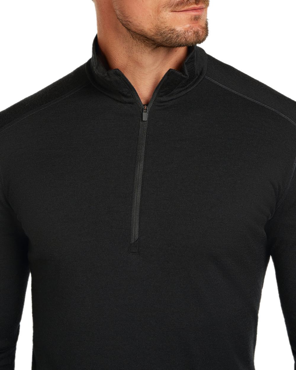 Black Coloured Icebreaker Mens Merino 200 Oasis Half Zip Thermal Top on white background