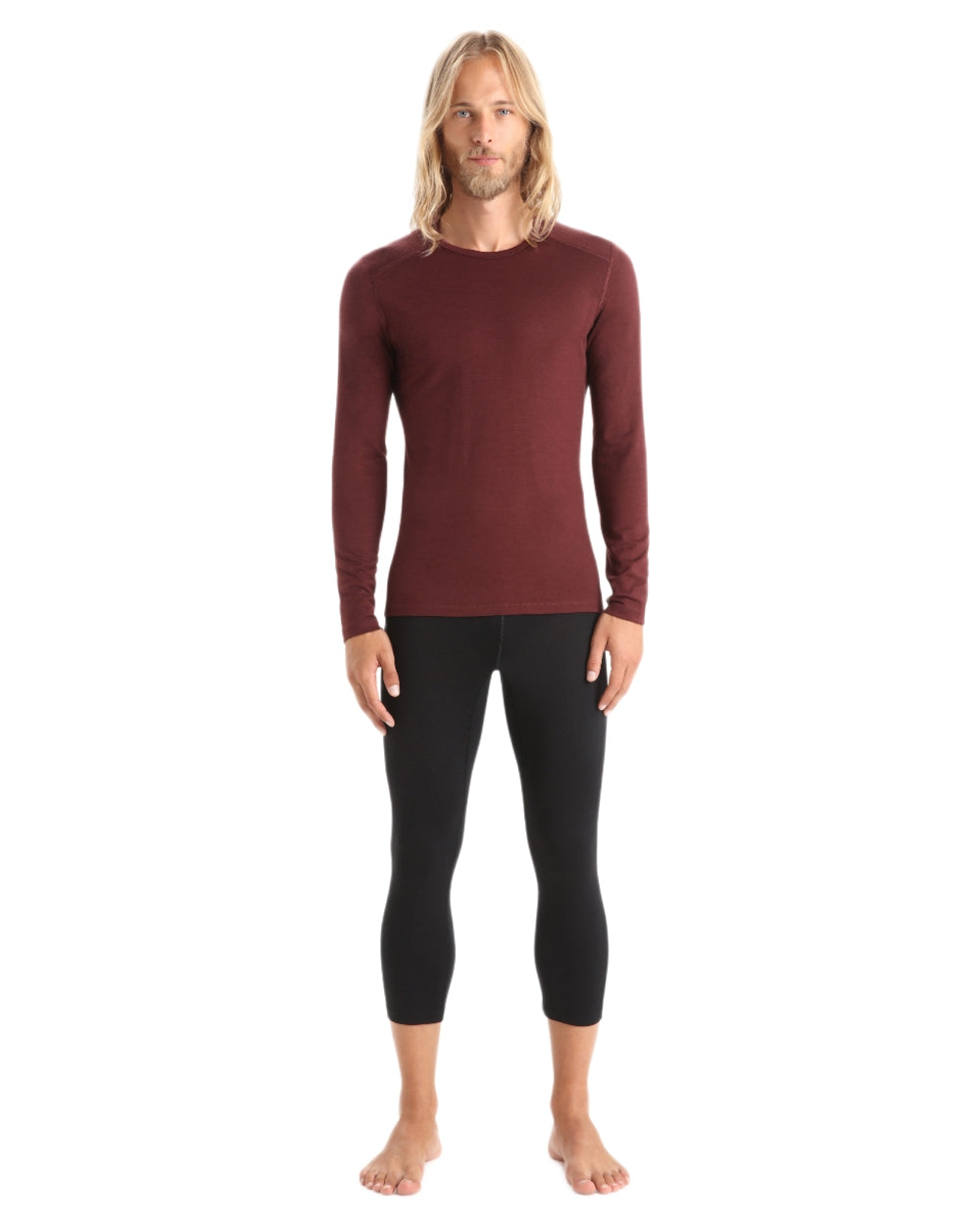 Black coloured Icebreaker Mens Merino 200 Oasis Mid Calf Thermal Leggings on white background