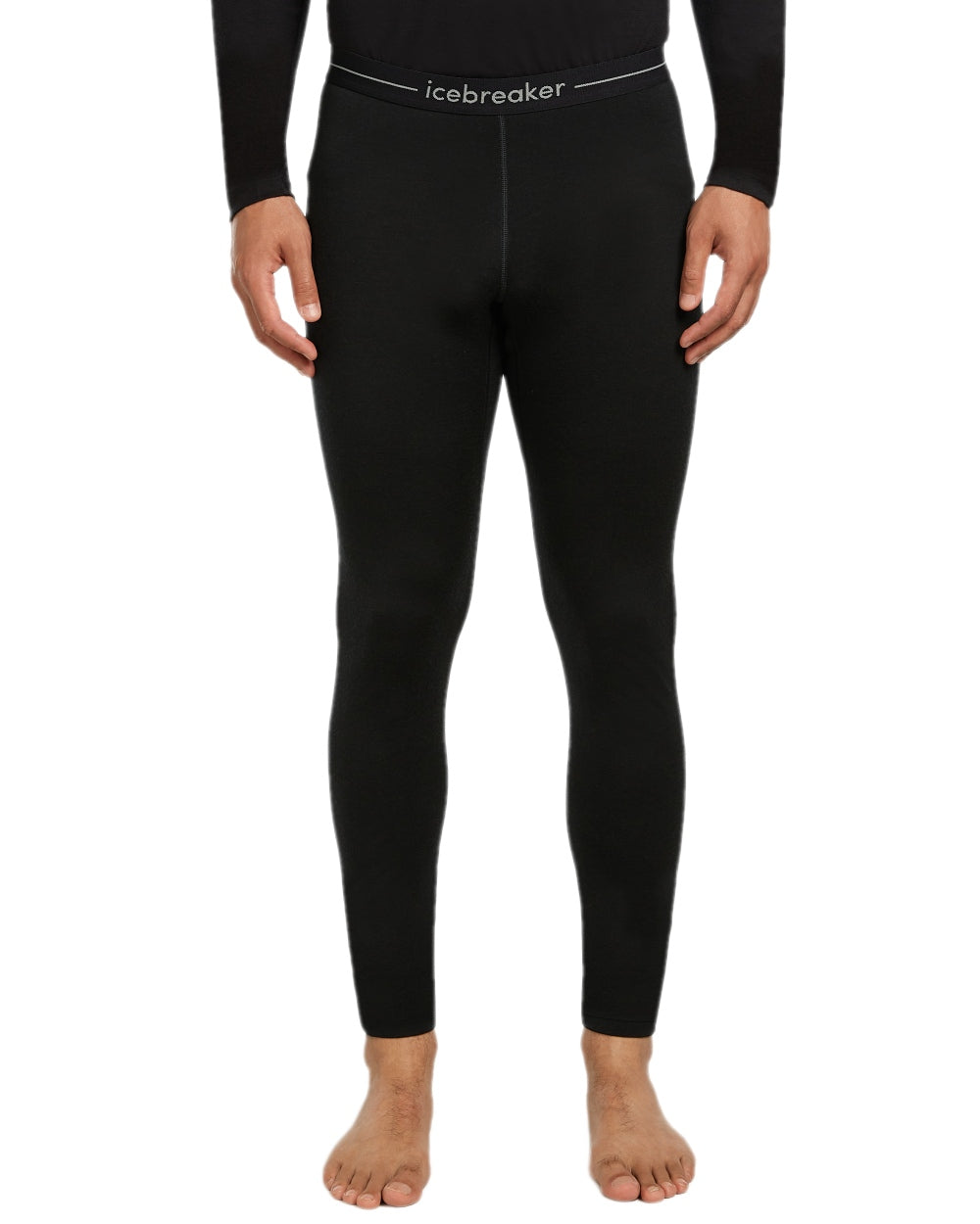 Black Coloured Icebreaker Mens Merino 200 Oasis Thermal Leggings on white background