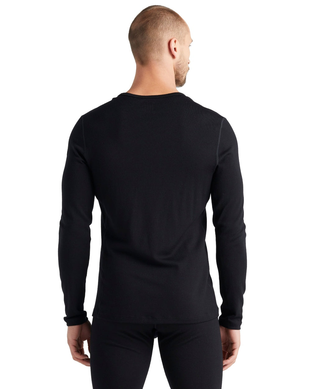 Black Coloured Icebreaker Mens Merino 260 Tech Crewe Thermal Top on white background