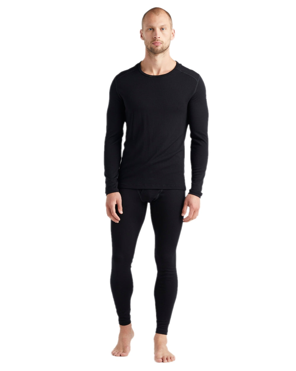 Black Coloured Icebreaker Mens Merino 260 Tech Crewe Thermal Top on white background