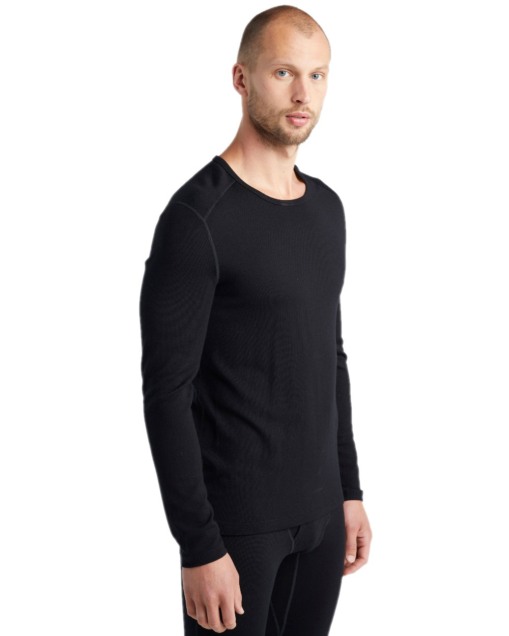 Black Coloured Icebreaker Mens Merino 260 Tech Crewe Thermal Top on white background