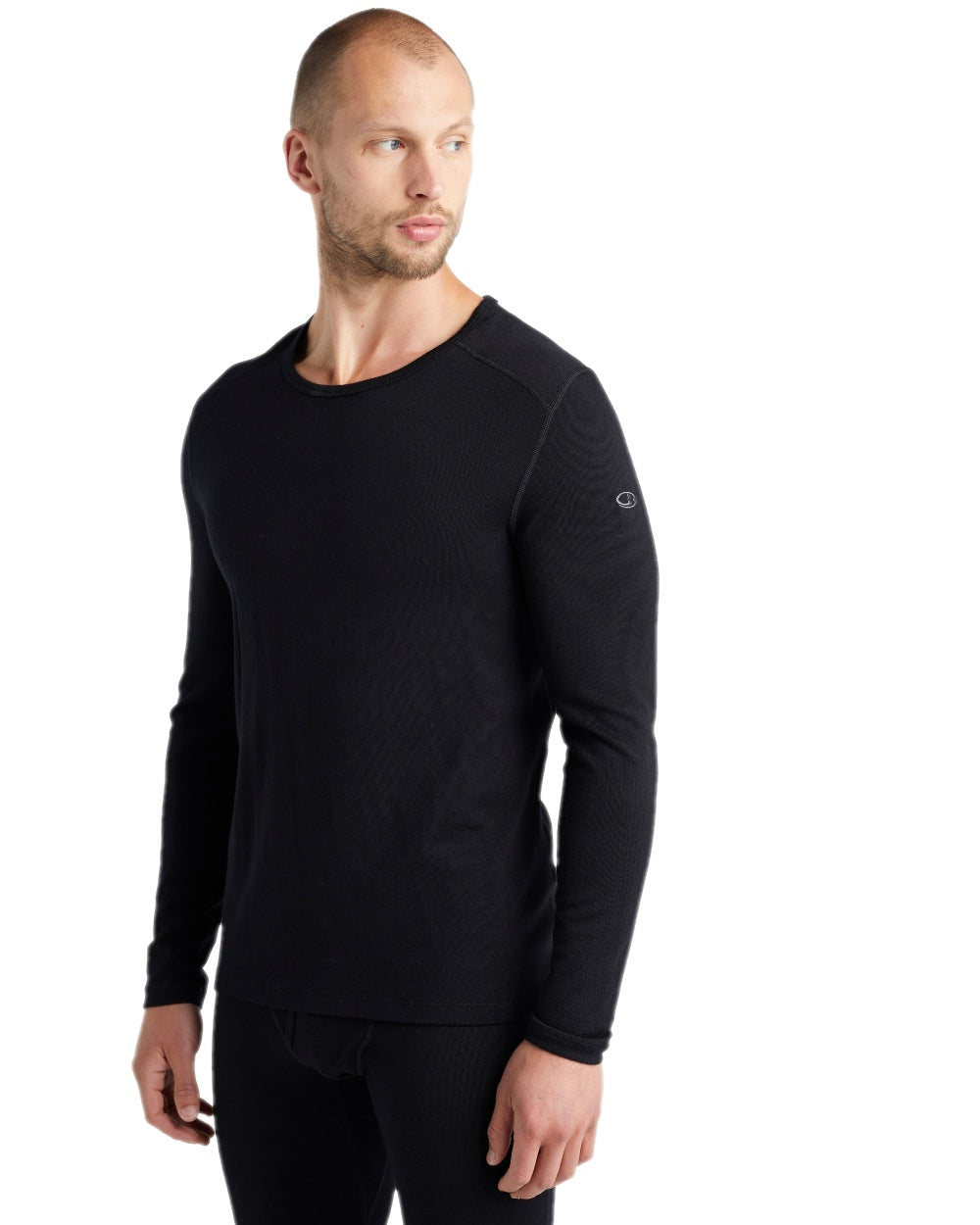 Black Coloured Icebreaker Mens Merino 260 Tech Crewe Thermal Top on white background