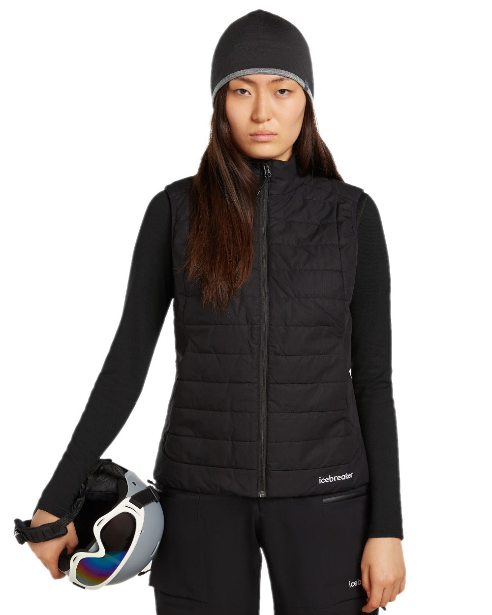 Black Gritstone Heather Coloured Icebreaker Merino 200 Pocket Hat on white background