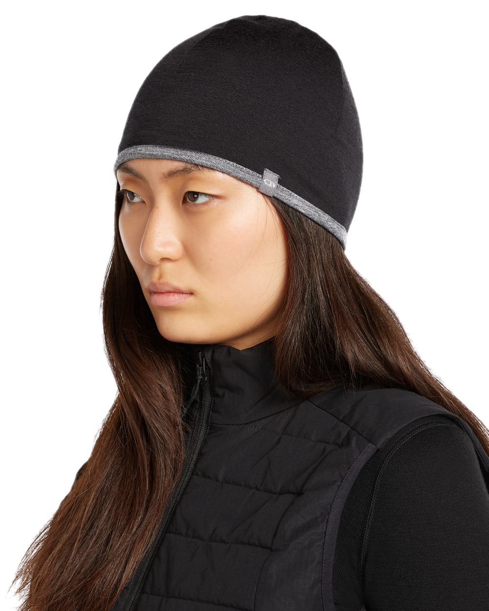 Black Gritstone Heather Coloured Icebreaker Merino 200 Pocket Hat on white background