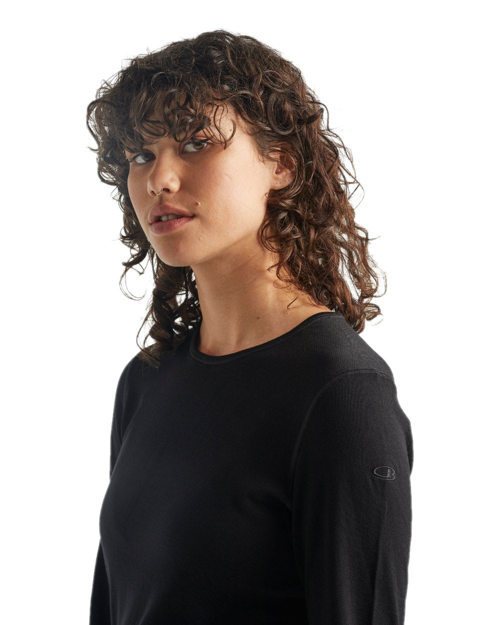 Black Coloured Icebreaker Womens 260 Tech Crew Thermal Top on white background