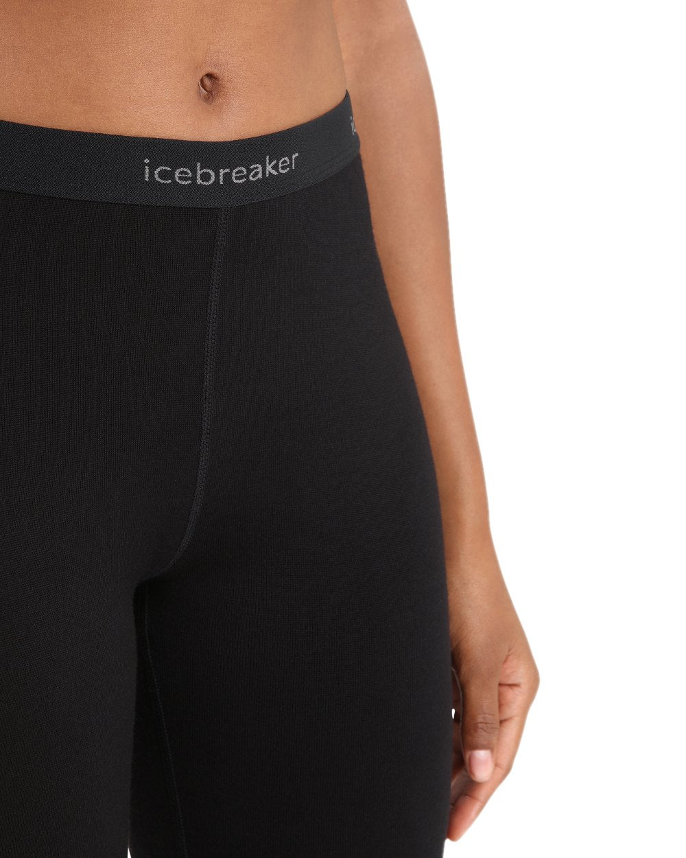 Black Coloured Icebreaker Merino Womens 260 Tech Thermal Leggings on white background