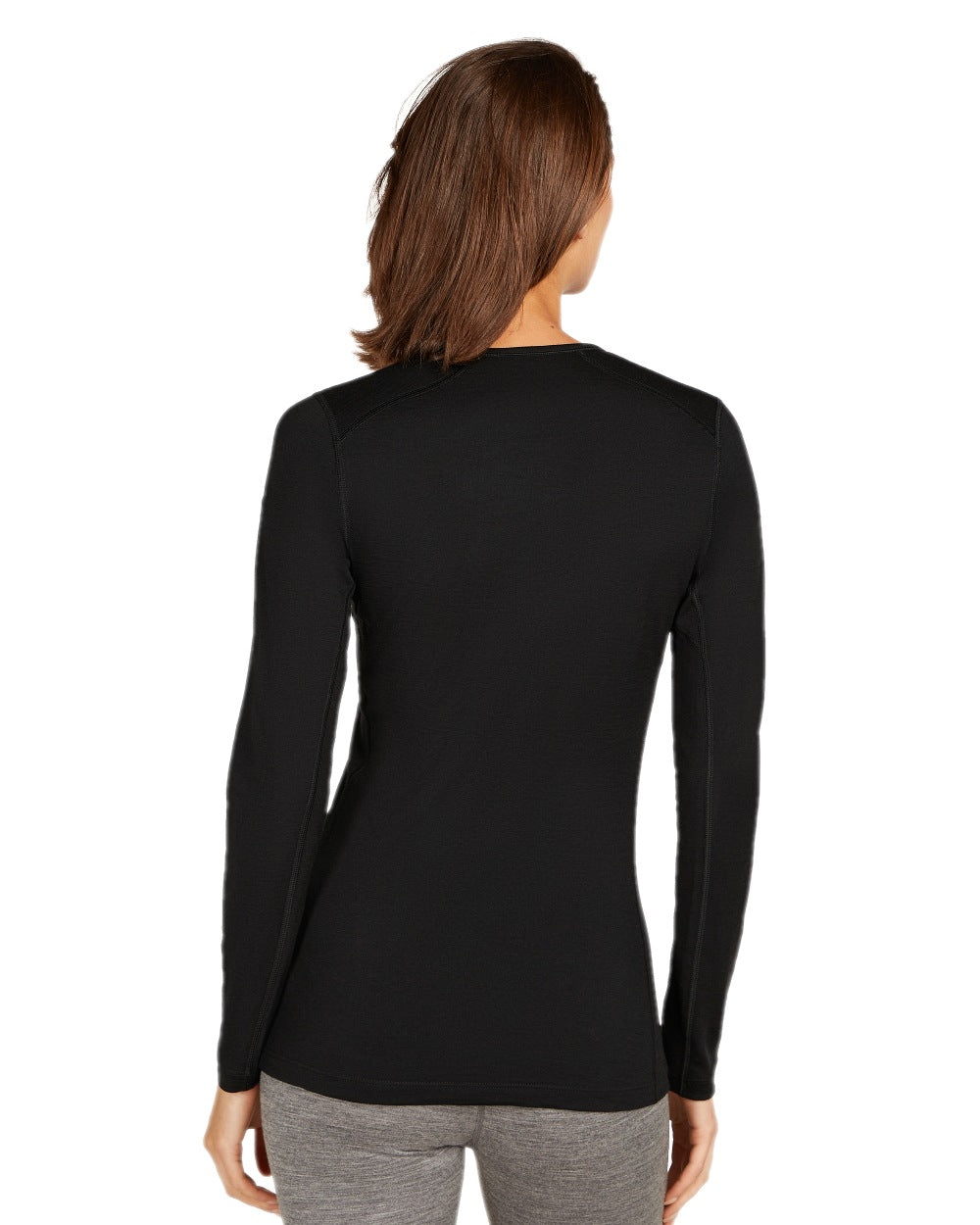 Black Coloured Icebreaker Womens Merino 200 Oasis Crewe Thermal Top on white background