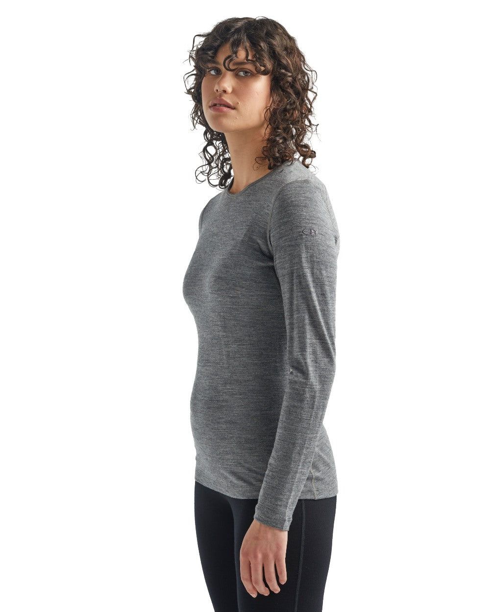 Gritstone Heather Coloured Icebreaker Womens Merino 200 Oasis Crewe Thermal Top on white background