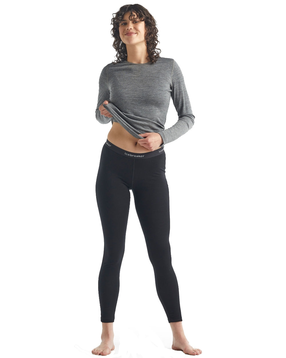 Black Coloured Icebreaker Womens Merino 200 Oasis Thermal Leggings on white background