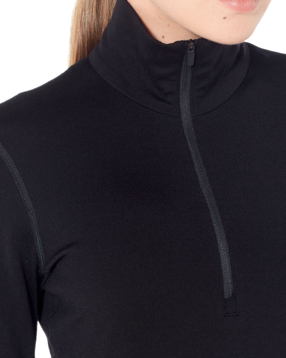 Black Coloured Icebreaker Womens Merino 260 Tech Half Zip Thermal Top on white background