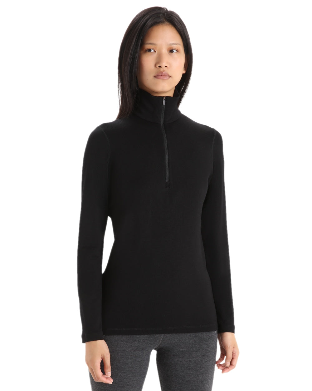 Black Coloured Icebreaker Womens Merino 260 Tech Half Zip Thermal Top on white background