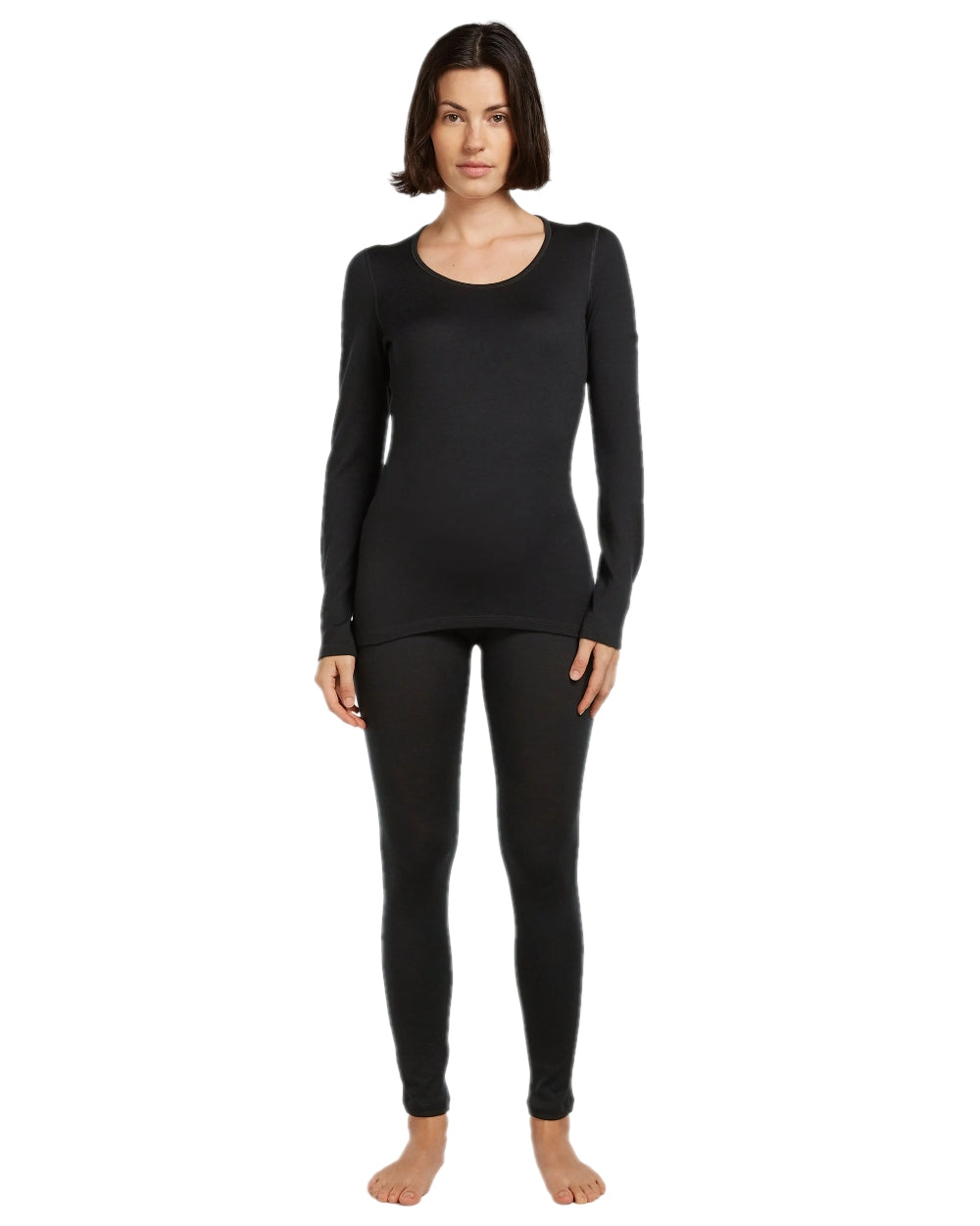 Black Coloured Icebreaker Womens Merino 260 Tech Thermal Leggings on white background