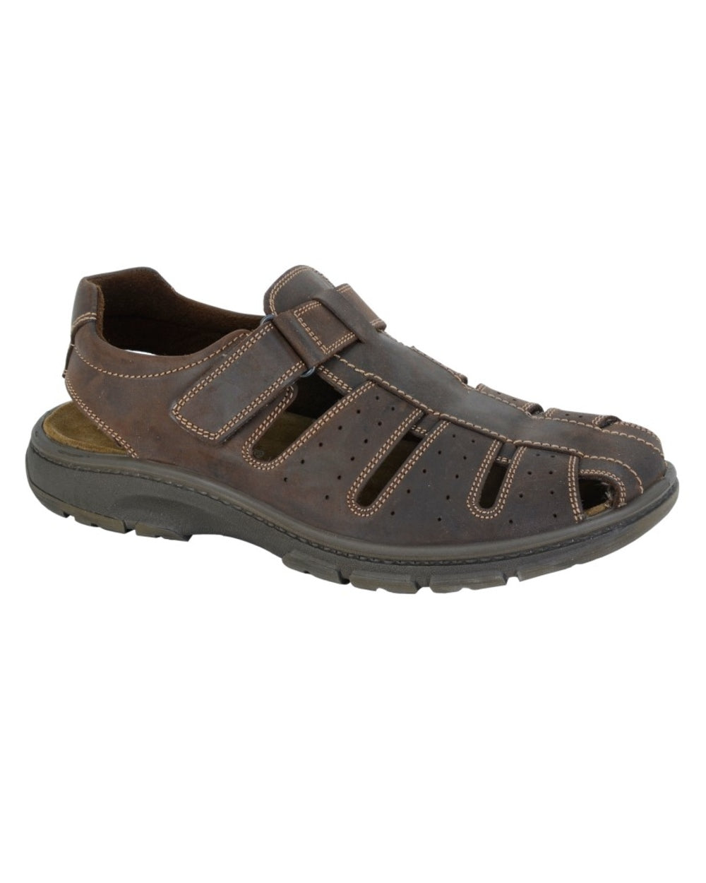 Brown coloured Imac Mens Waxy Leather Touch Fastening Sandals on white background