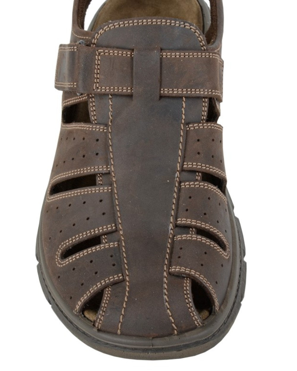 Brown coloured Imac Mens Waxy Leather Touch Fastening Sandals on white background