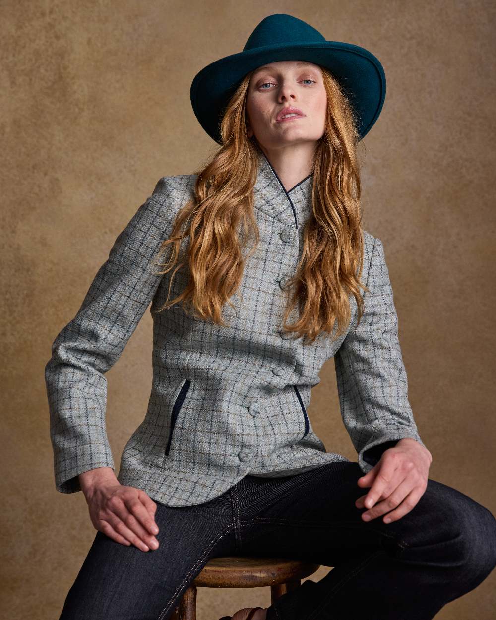 Teal Green Coloured Jack Murphy Boston Crushable Felt Hat on indoor background