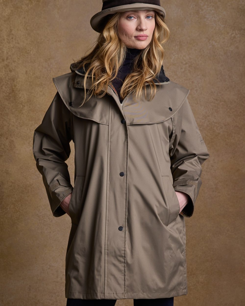 Chinchilla Coloured Jack Murphy Cotswold Ladies Waterproof 3/4 Coat on indoor background