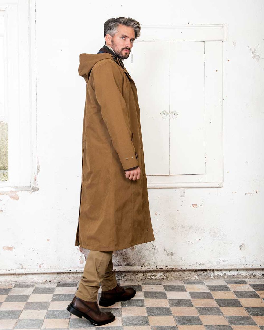 Camel Jack Murphy Emmet Waterproof Long Coat on wall background