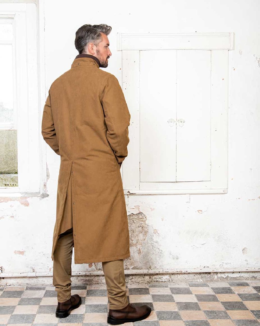 Camel Jack Murphy Emmet Waterproof Long Coat on wall background
