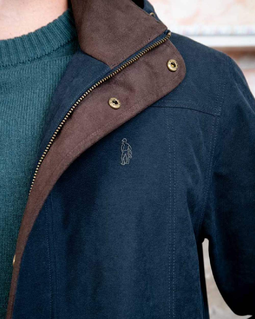 Navy Jack Murphy Emmet Waterproof Long Coat on wall background