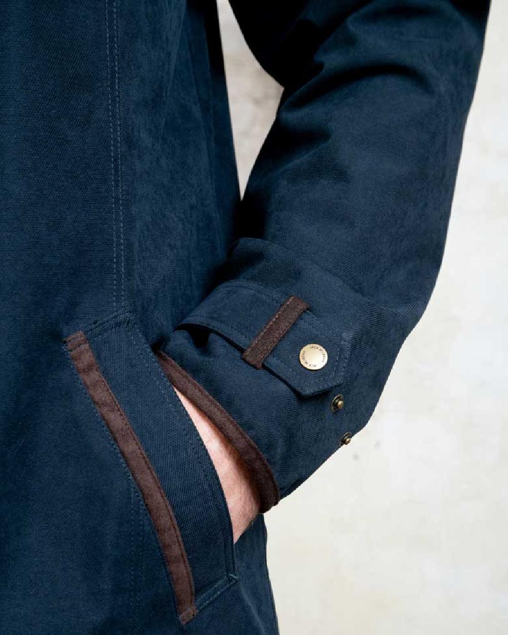 Navy Jack Murphy Emmet Waterproof Long Coat on wall background