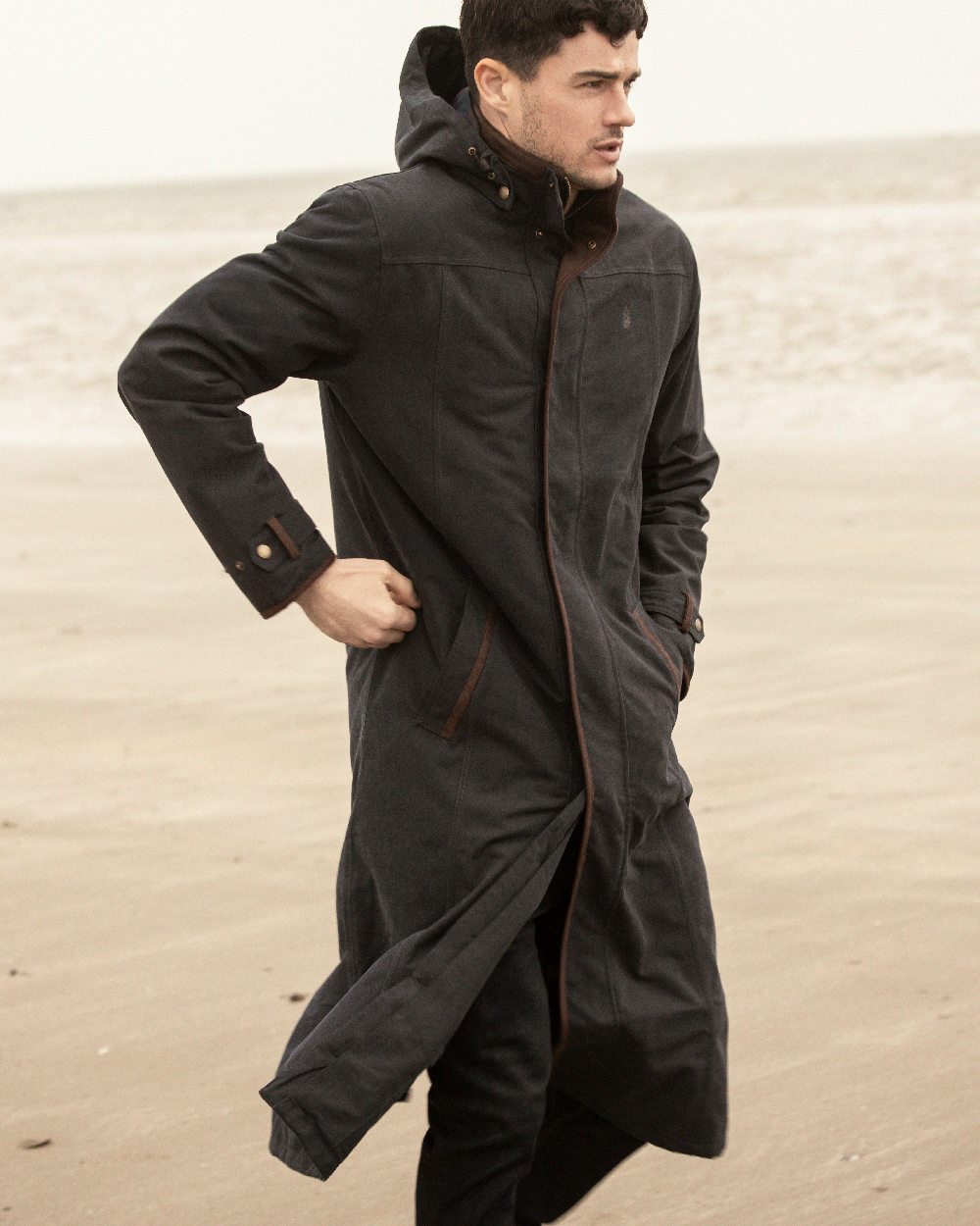 Olive Coloured Jack Murphy Emmet Waterproof Long Coat on outdoor background