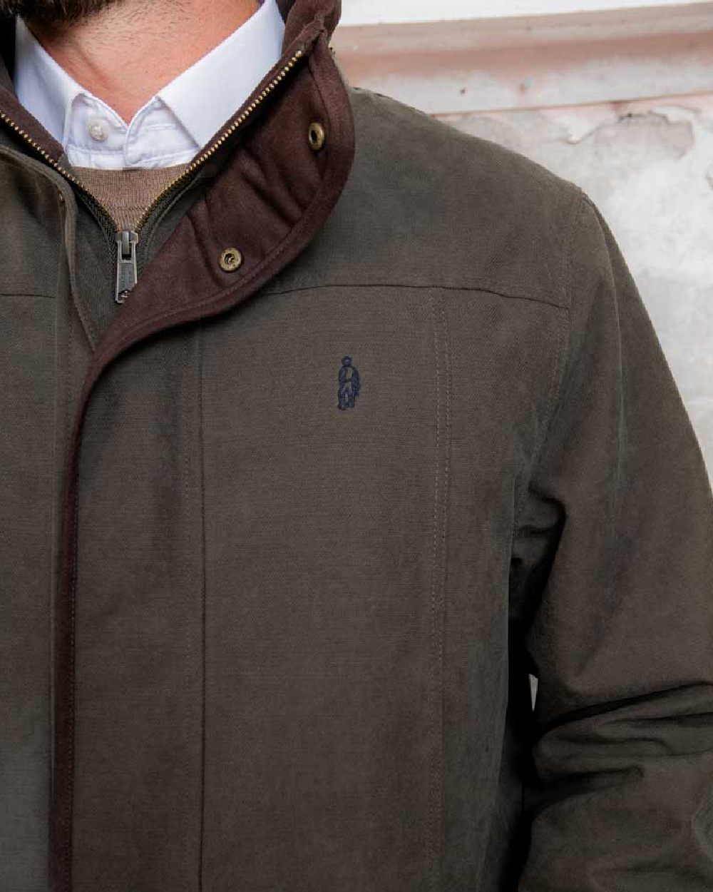 Olive Jack Murphy Emmet Waterproof Long Coat on wall background