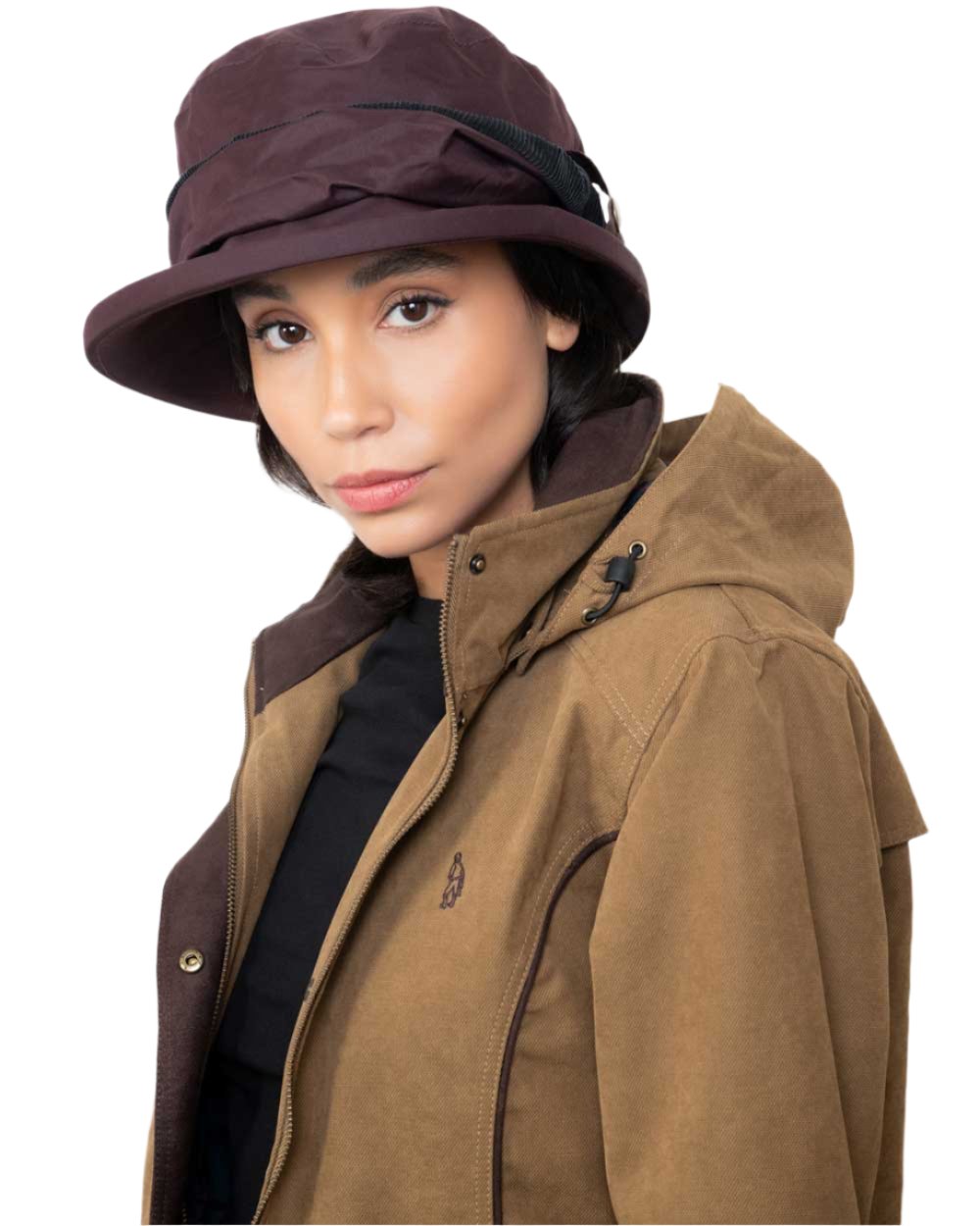 Camel coloured Jack Murphy Erin Long Waterproof Coat on white background