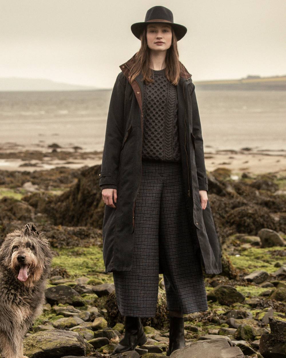 Heritage Navy Coloured Jack Murphy Erin Long Waterproof Coat on outdoor background