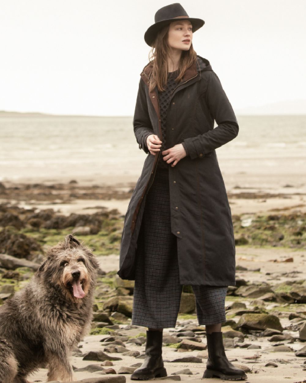 Heritage Navy Coloured Jack Murphy Erin Long Waterproof Coat on outdoor background