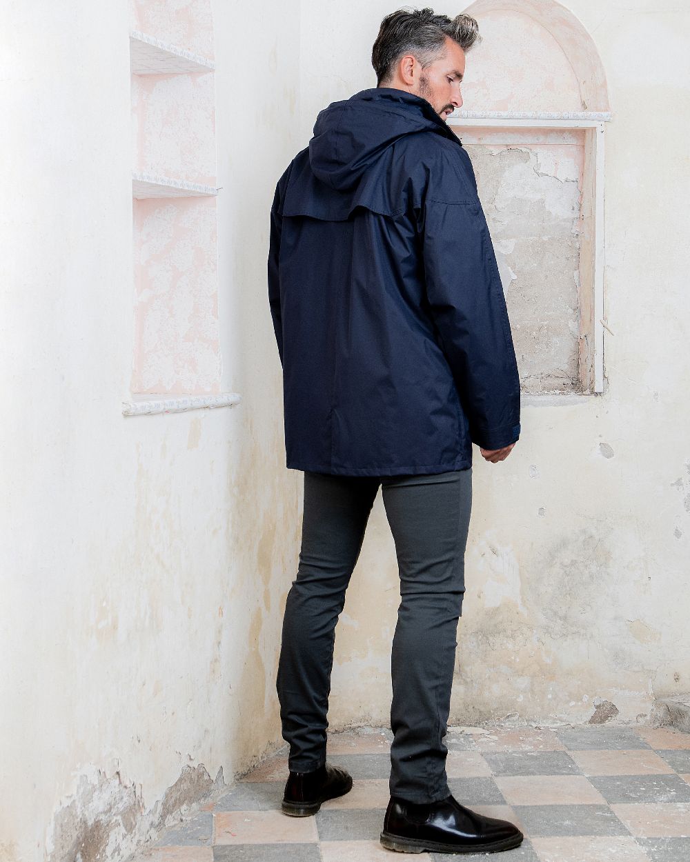 Navy Coloured Jack Murphy Kingston Waterproof Jacket on studio background