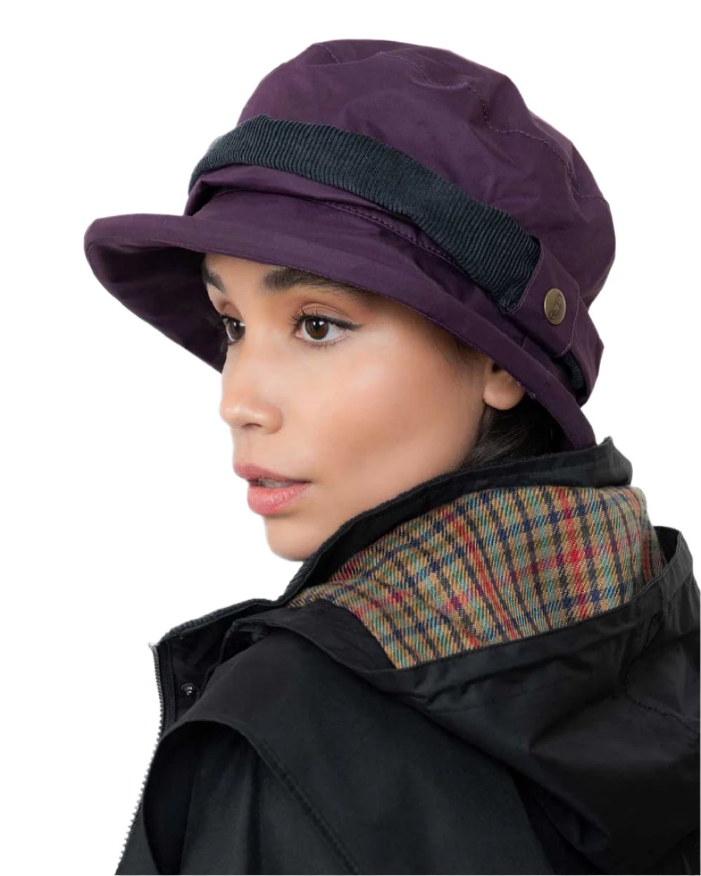Blackberry coloured Jack Murphy Malvern Heritage Rain Hat on white background