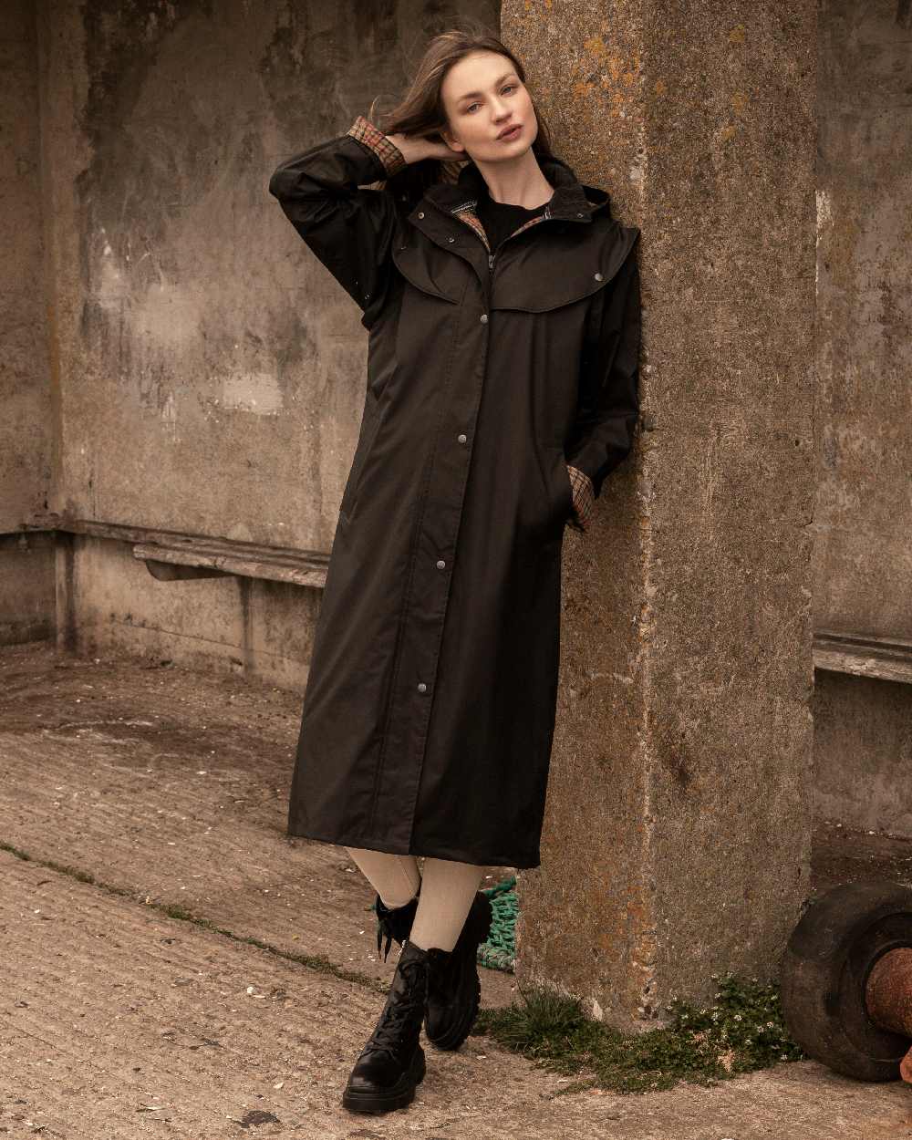 Black Coloured Jack Murphy Malvern Ladies Waterproof Bush Coat on outdoor background