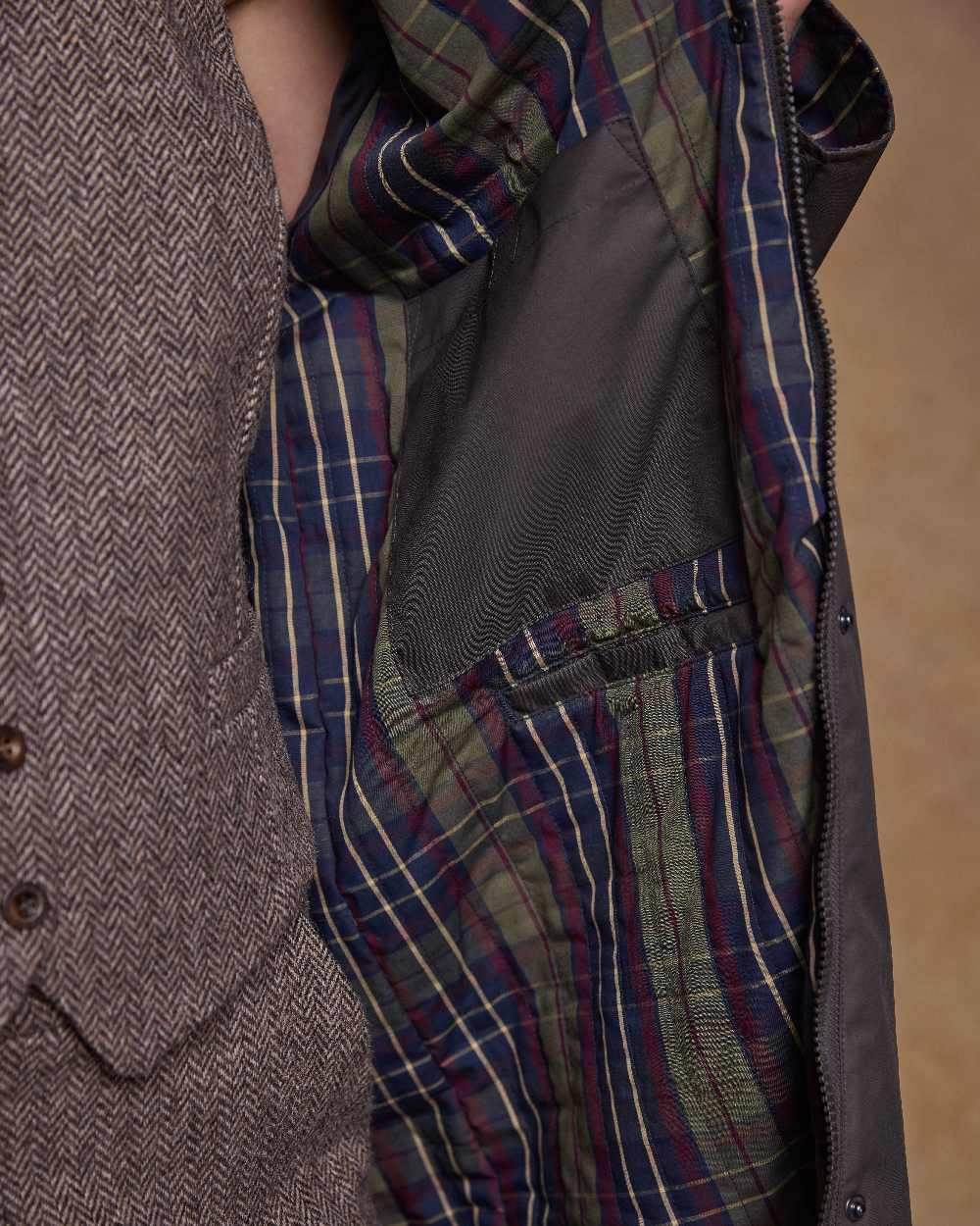 Olive Coloured Jack Murphy Womens Connemara Waterproof Coat on indoor background