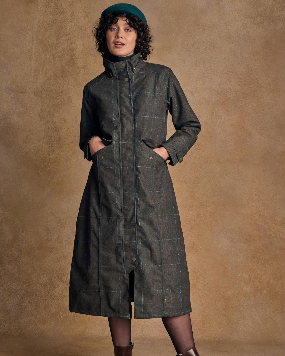 Green Windowpane Coloured Jack Murphy Womens Hannah Waterproof Coat on indoor background