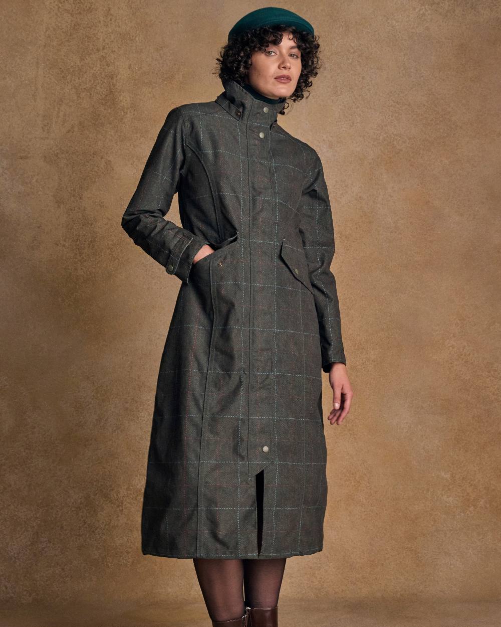 Green Windowpane Coloured Jack Murphy Womens Hannah Waterproof Coat on indoor background
