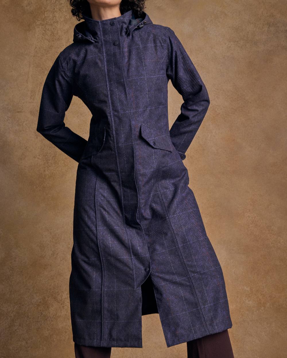Navy Windowpane Coloured Jack Murphy Womens Hannah Waterproof Coat on indoor background