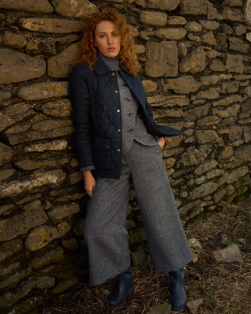 Navy coloured Jack Murphy Womens Molly Quilted Jacket on outdoor background