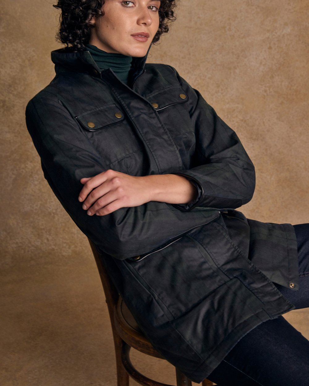 Blackwatch Coloured Jack Murphy Womens Orla Wax Jacket on indoor background