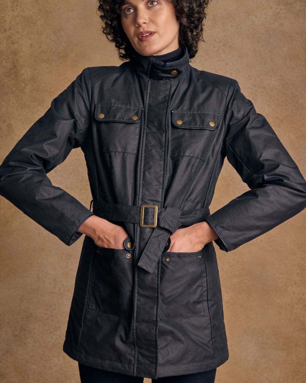 Navy Coloured Jack Murphy Womens Orla Wax Jacket on indoor background