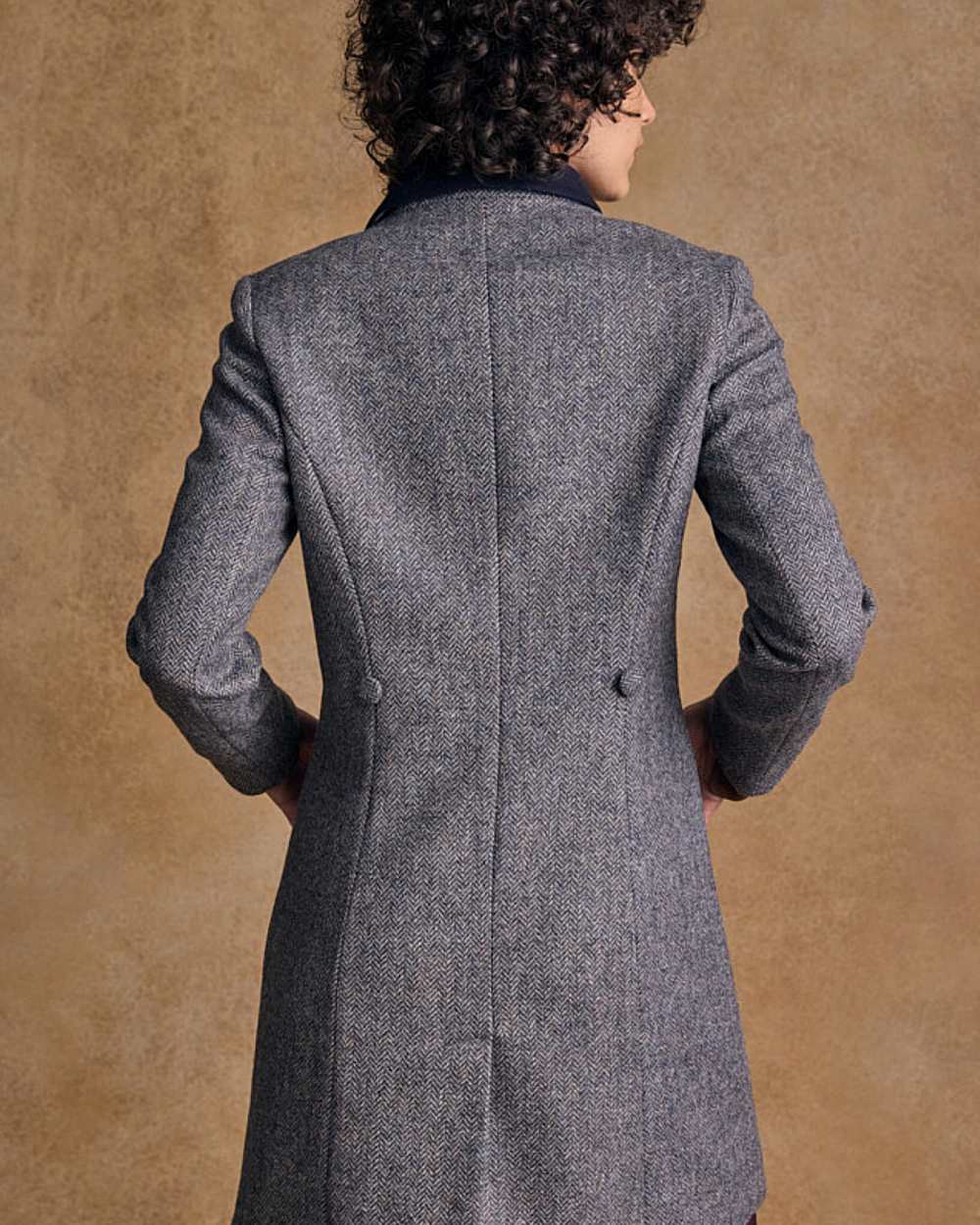 Denim Herringbone coloured Jack Murphy Womens Robin Tweed Coat on textured background