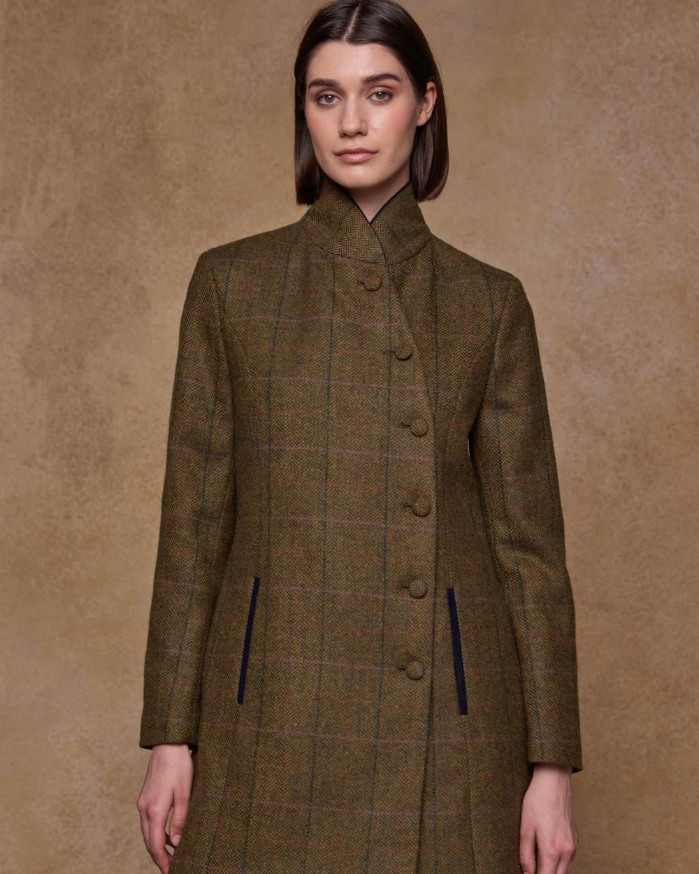 Woodland Check coloured Jack Murphy Womens Robin Tweed Coat on textured background